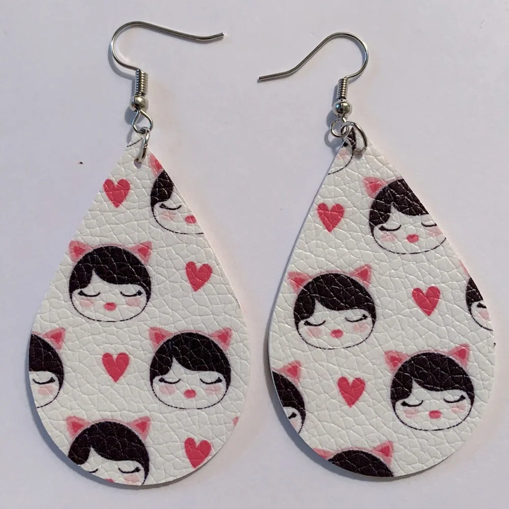 🖤Pick Any 3 for $12🖤 Faux Leather Dangle Earrings Cat Ears - Picture 2 of 5